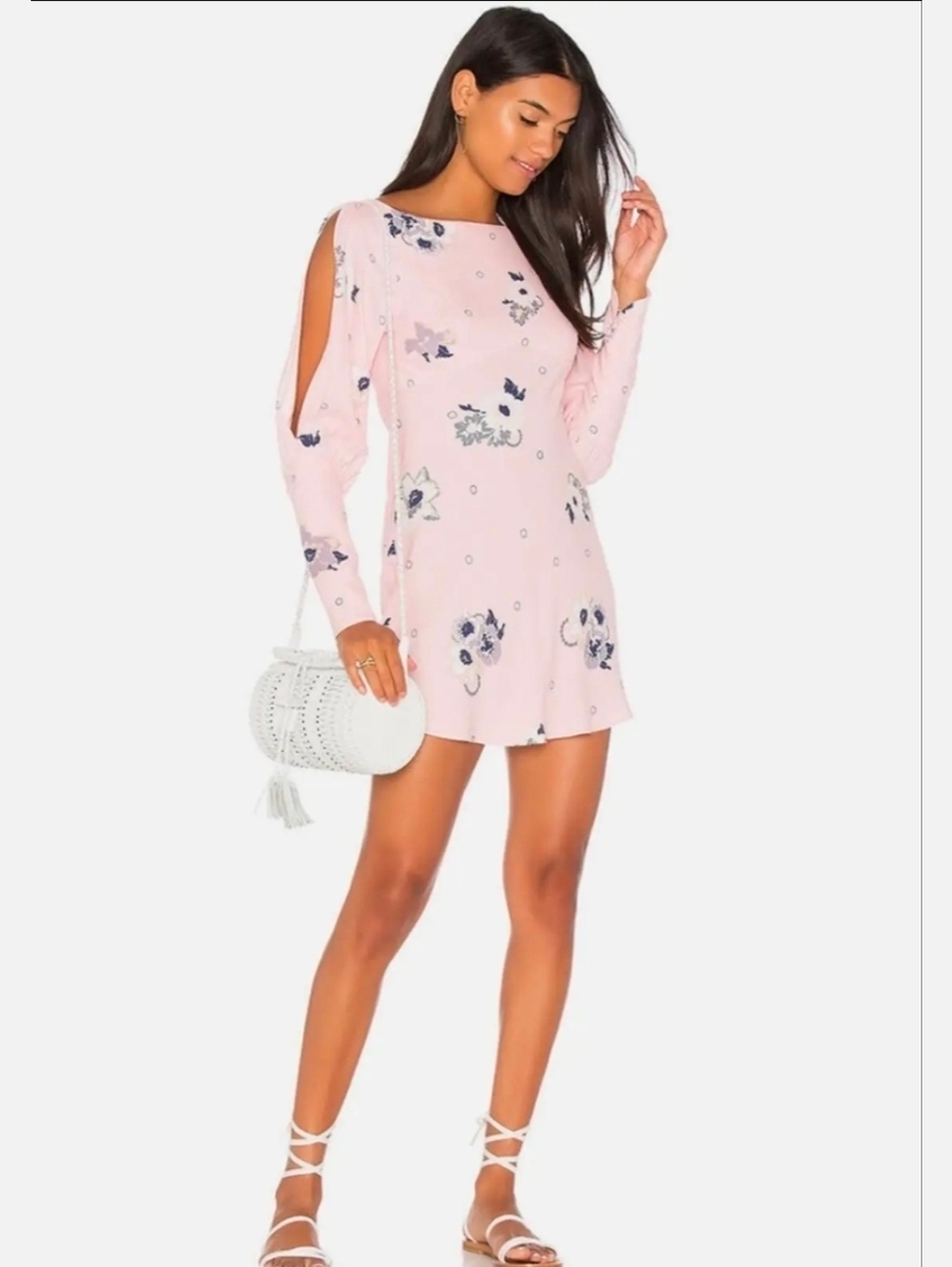 Free People Pink Floral Long Sleeve Mini Dress - Picture 1 of 10